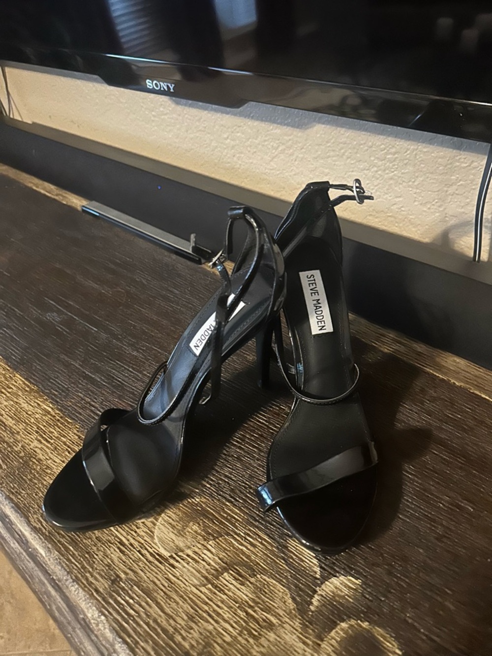 Steve Madden Black Patent Strappy High Heel Sandals